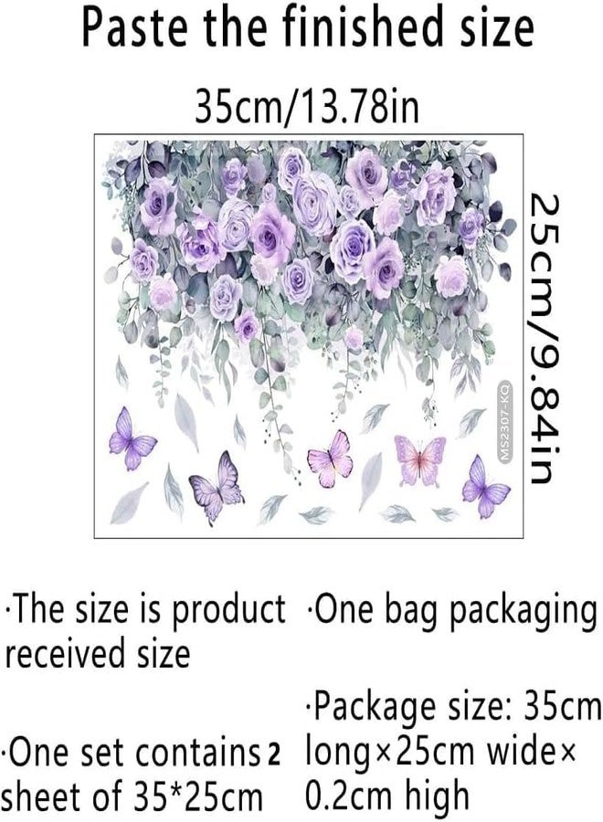 aoukoslt Waterproof Toilet Decals - Botanical Floral Design with Purple Roses and Butterflies, Self-Adhesive Removable Vinyl Stickers for Bathroom Decor, Rental Home Upgrade (13.78x9.84 Inch) - Image 2